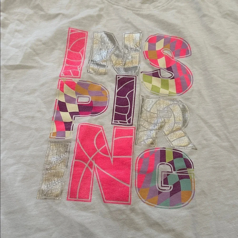 Athletic Works Girls White Graphic T-Shirt 